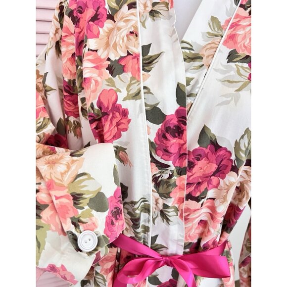 CHRISTIAN DIOR Robe Women's Size L Pink Roses VTG Made In USA for Neiman-Marcus - Picture 12 of 16